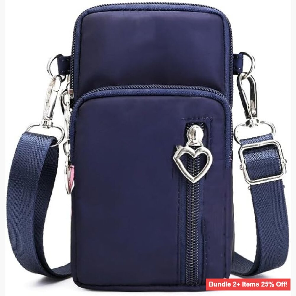 Small Nylon Crossbody Phone Bag with Adjustable Strap, 4 Pockets